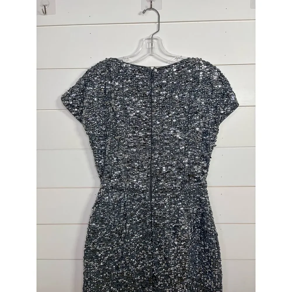 NEW with Tags Mac Duggal Platinum 10766 Sequin Midi Dress, Size 4, MSRP $498